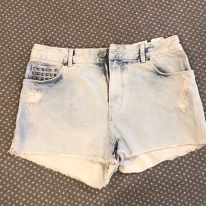 Acid wash denim shorts